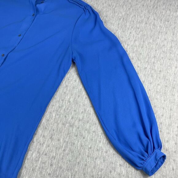 Vintage Givenchy For Chesa Mother Of Pearl Button Up Blouse Blue Size 6 Pleated - Picture 5 of 15